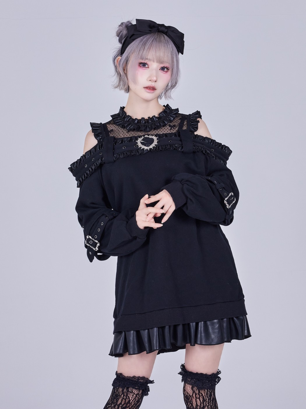 IMVAL / Highneck Off Shoulder Dress［BLK］ - QOOZA