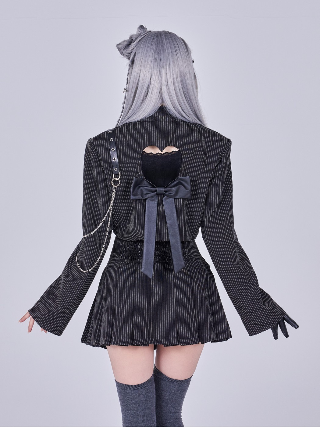 IMVAL / Cut-out Jacket & Skirt Set［STRIPE］ - QOOZA