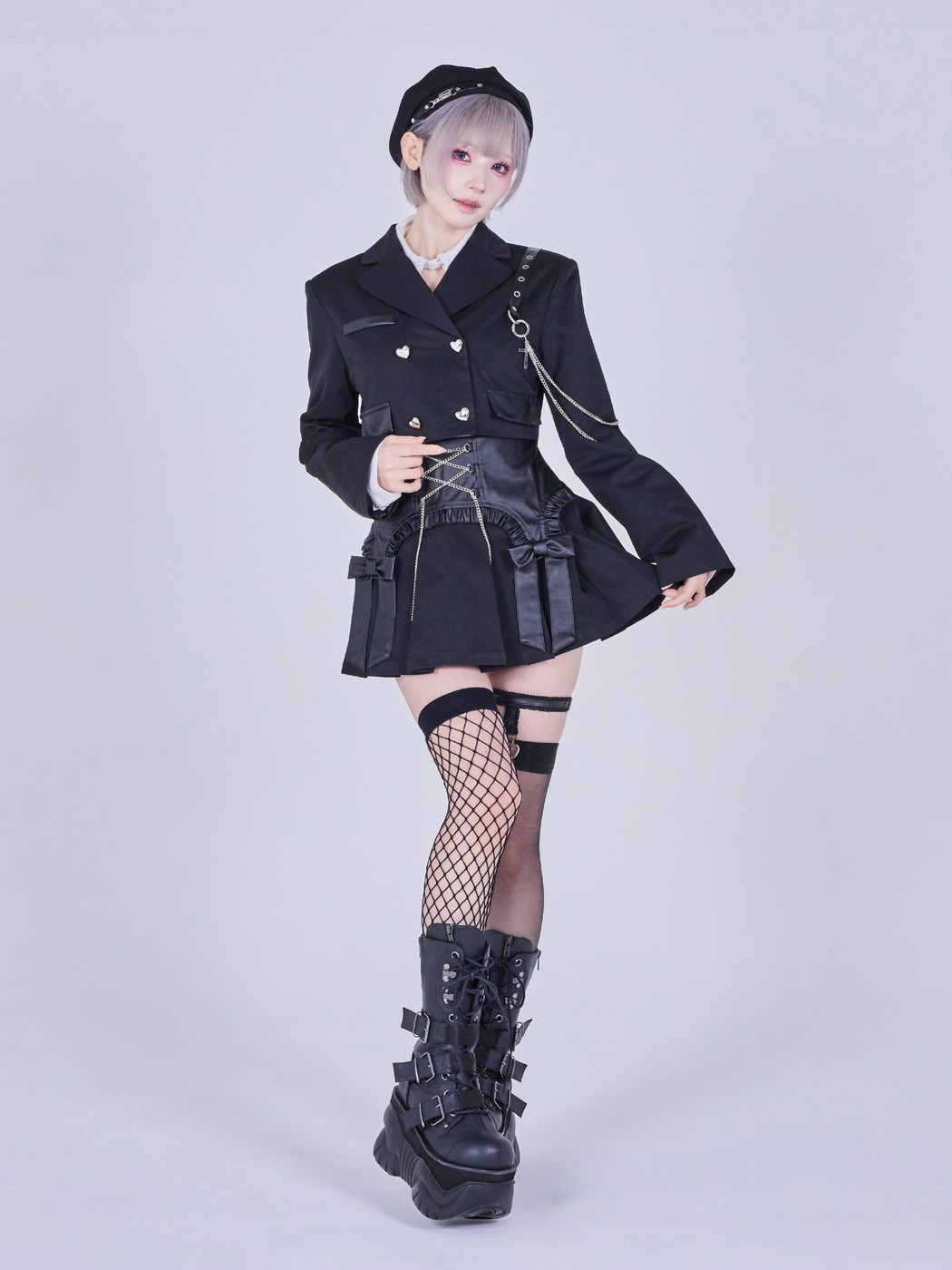 IMVAL / Cut-out Jacket & Skirt Set［BLK］ - QOOZA
