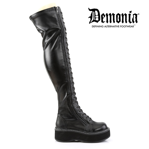 DEMONIA / EMILY-375 Blk Str Vegan Leather［EMI375/BVL］ニーハイ