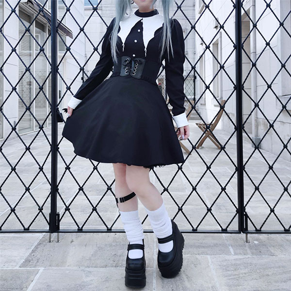 Dark in Love / Bat entanglement black white dress［DW607］ - QOOZA