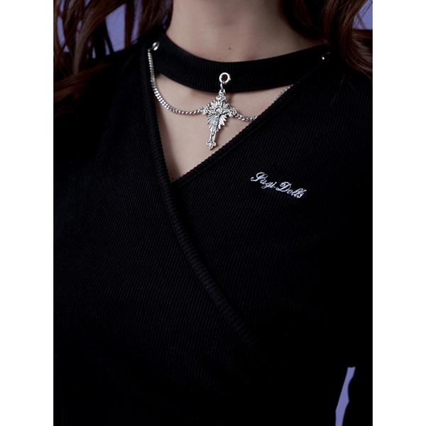 SAGI DOLLS 黒ワンピースCross choker knit dress | hartwellspremium.com