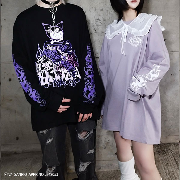 QOOZA×Kuromi×東京13零式 / クロミトリプルコラボ L/S TEE BLK（Q0043 