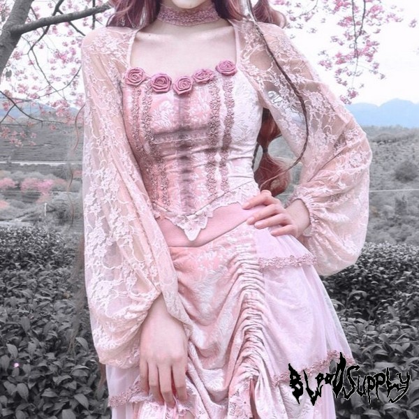 BLOOD SUPPLY / [Sakura Nightmare]Lantern sleeve lace top（BL0133） - QOOZA