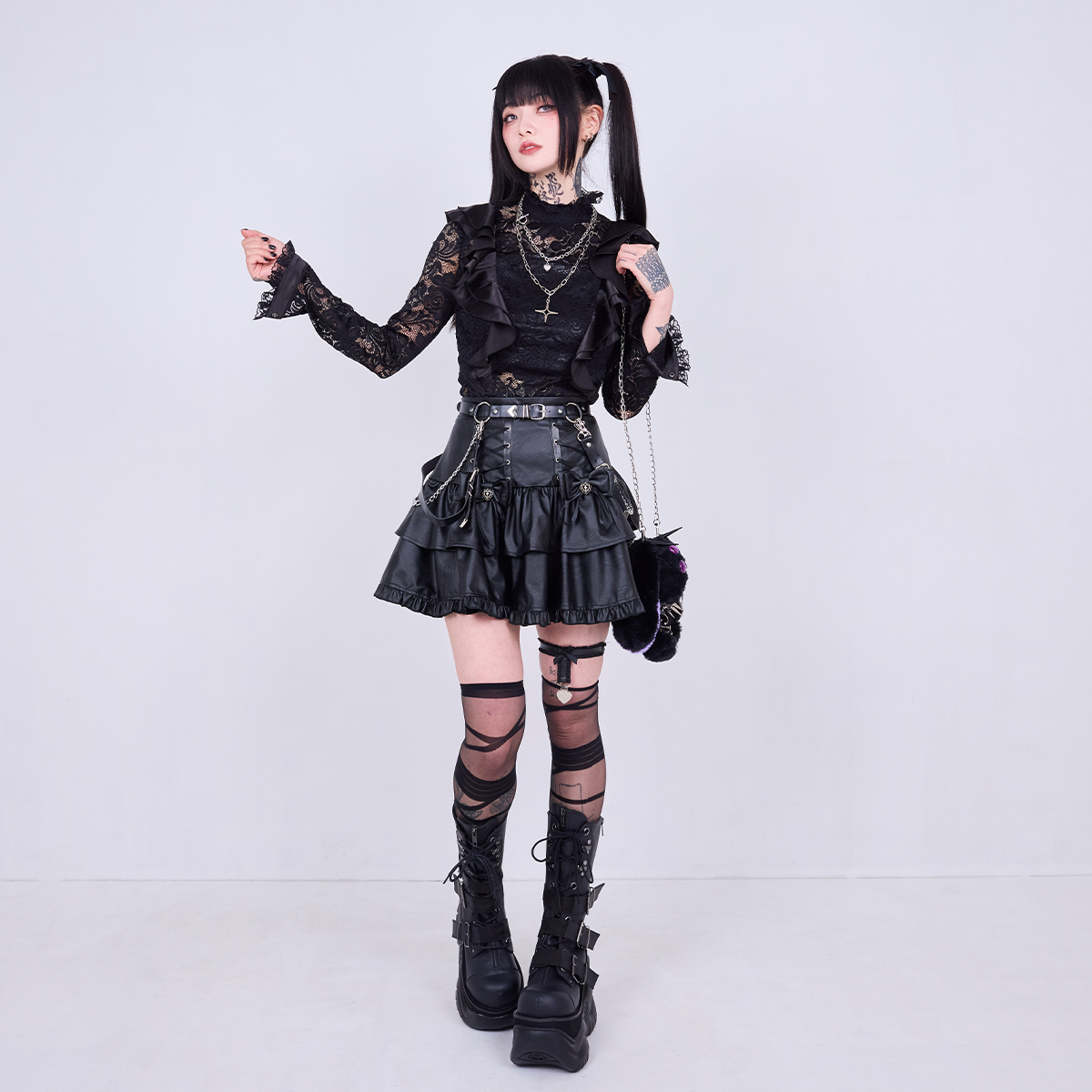 IMVAL / Highneck Lace Blouse [BLK] - QOOZA