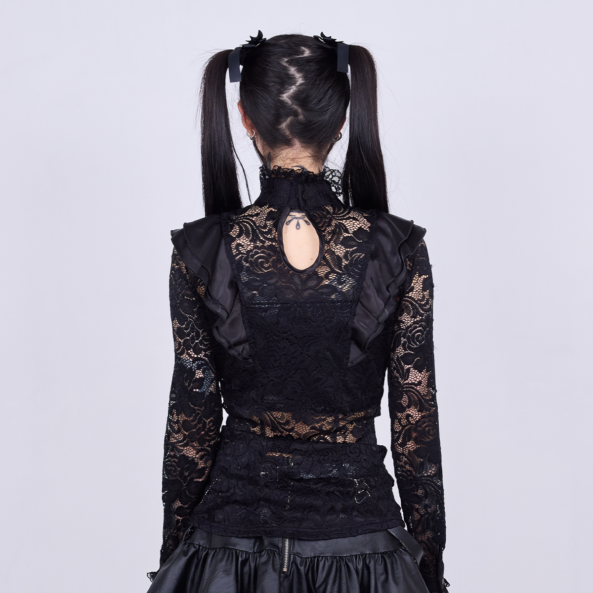 IMVAL / Highneck Lace Blouse [BLK] - QOOZA