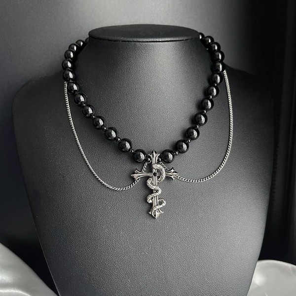 gibous / gibous snake cross ball chain choker（GB007） - QOOZA