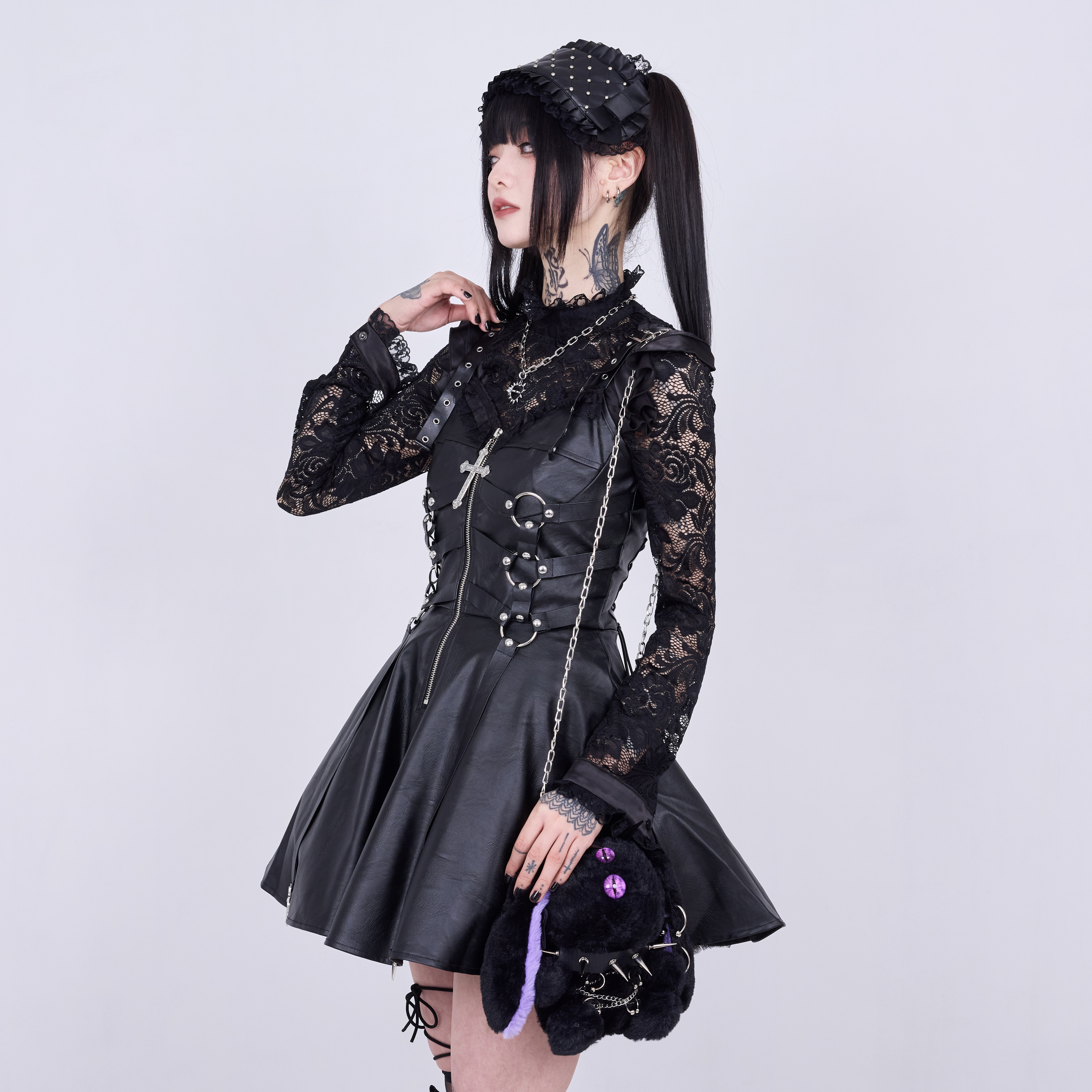 小物 IMVAL / Leather Dress IMVAL / Frill Leather Dress [BLK] - QOOZA