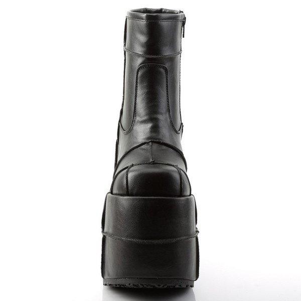 377様　DEMONIA STACK-201 厚底ブーツ ブラック レザー DEMONIA 