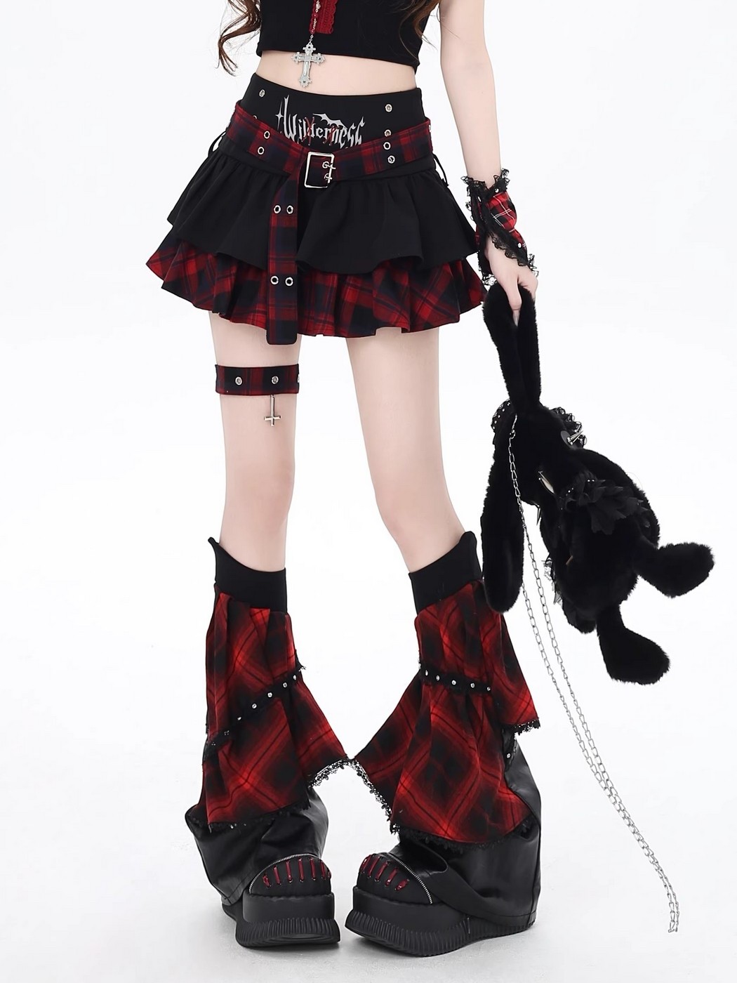 新品タグ✨レッドヴァレンティノ スカート ミニ リボン 光沢 M ギャザー 黒 SELECT / ［CRAZYGIRL］ティアードミニスカート[RED] - QOOZA