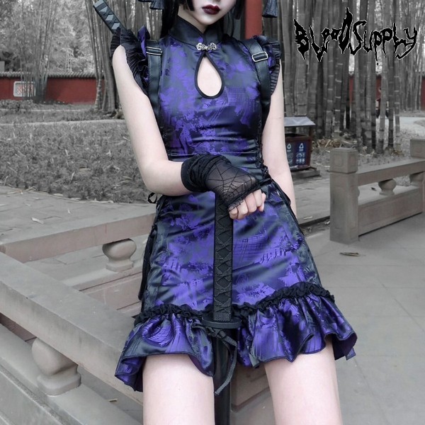 BLOOD SUPPLY / Purple Flower China Dress（BL0069） - QOOZA