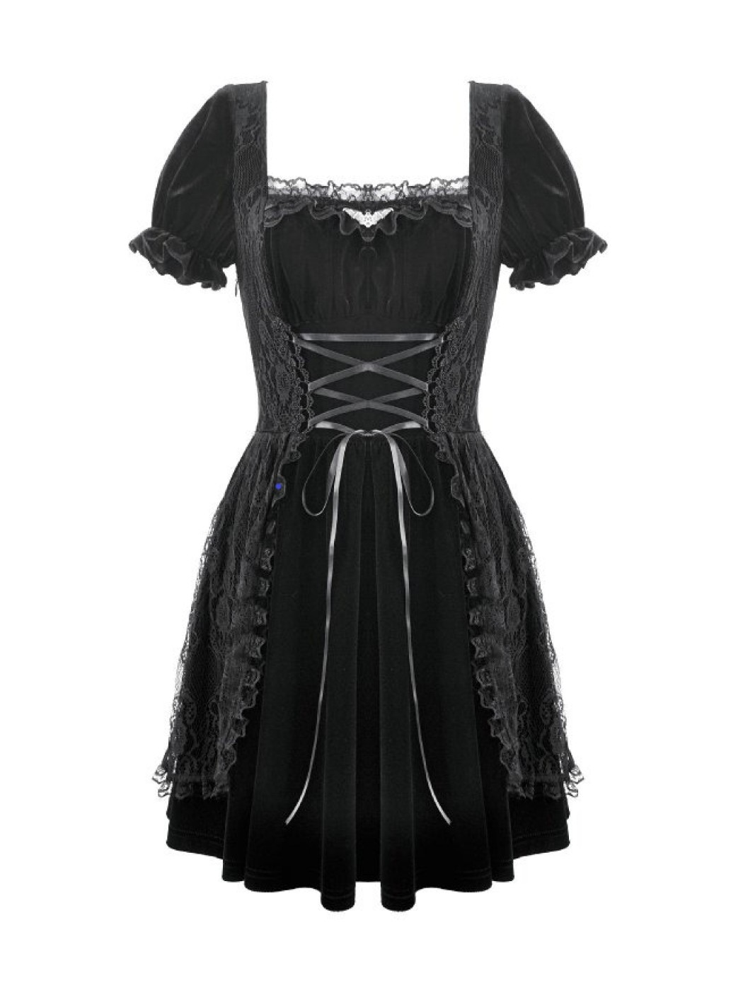 Dark in Love / Gothic Velvet Gown with Vintage Lace Patchwork - QOOZA