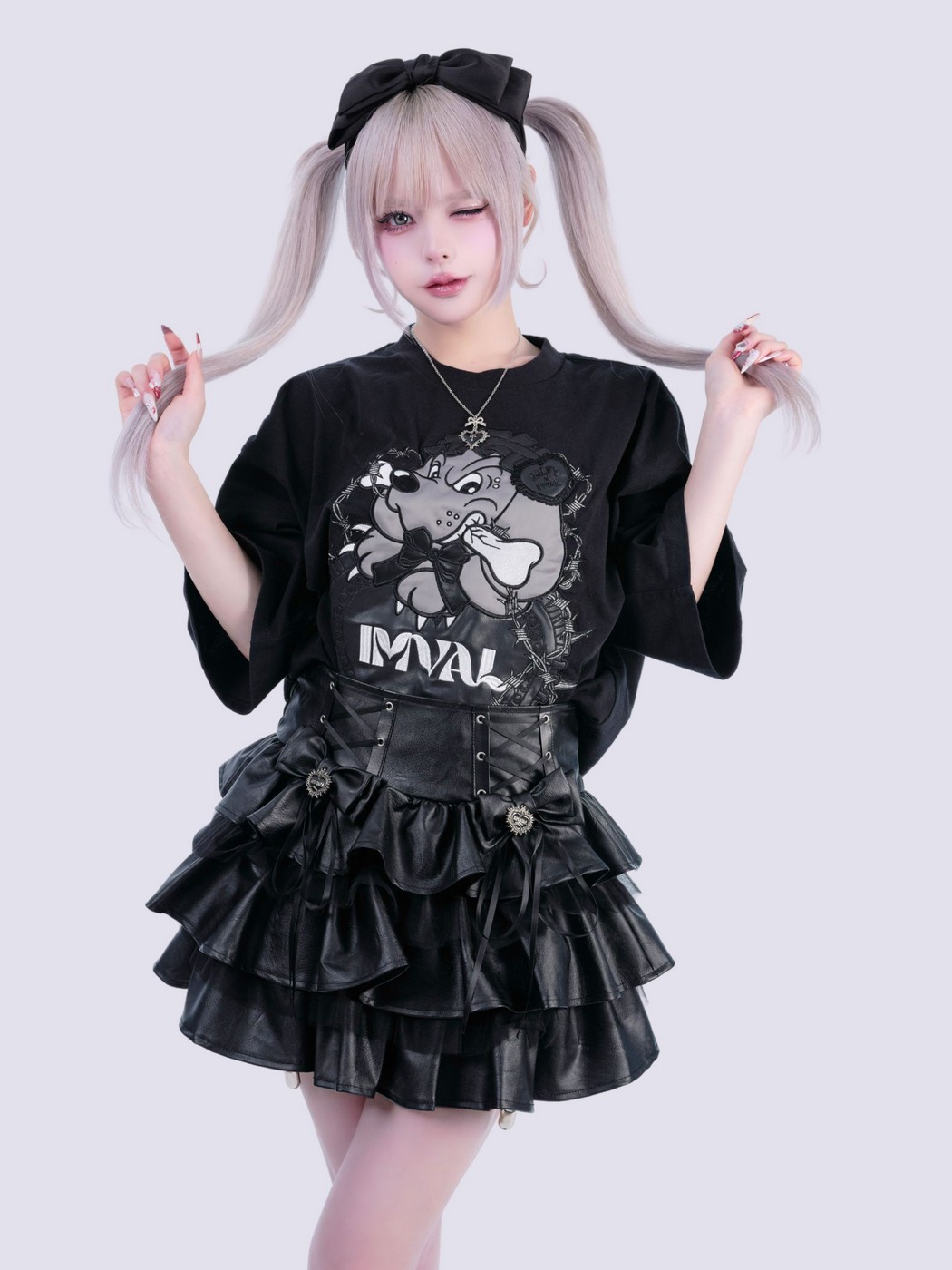 IMVAL×GALFY / Doll Dog Damaged TEE-BLK - QOOZA