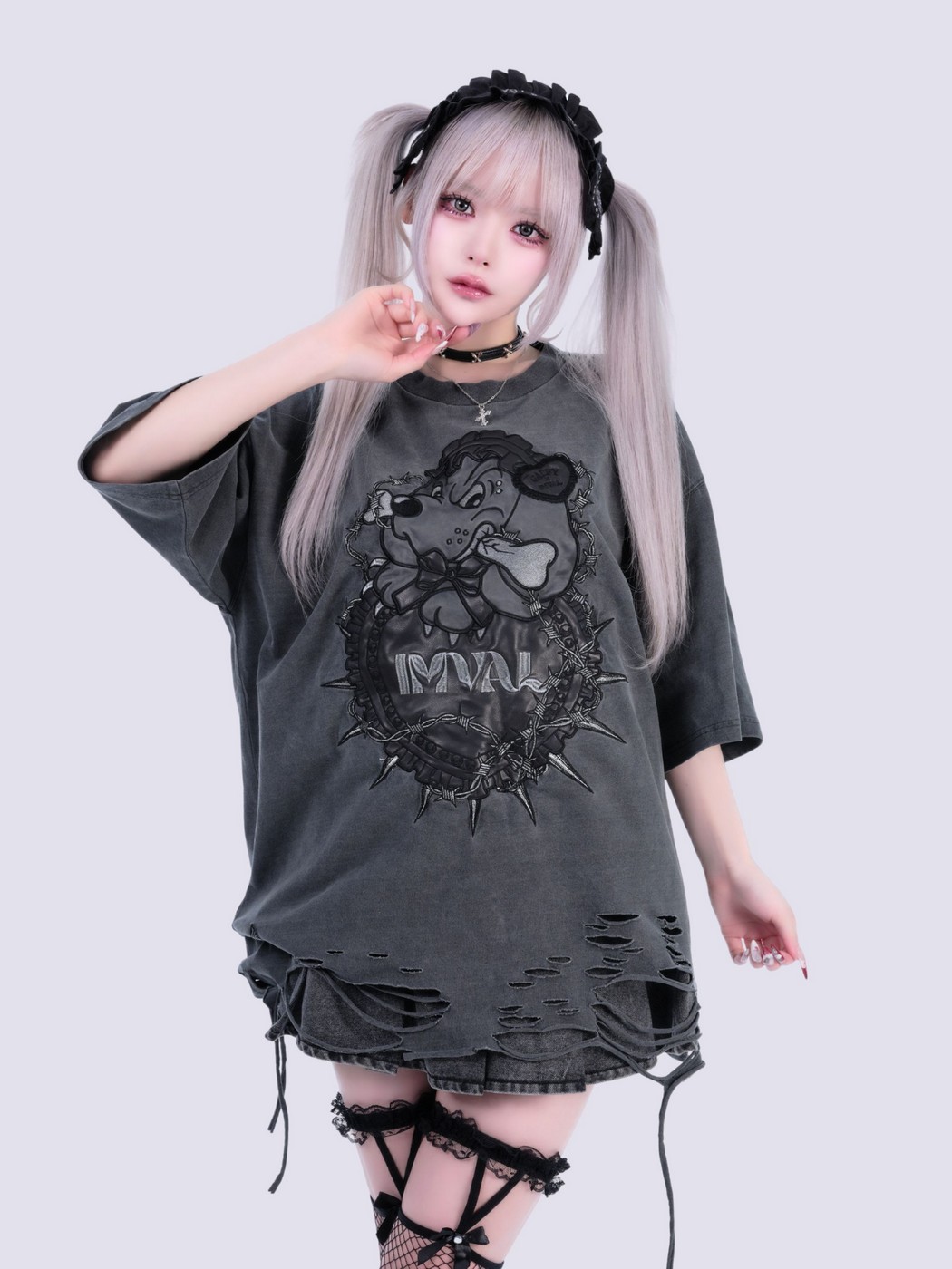 IMVAL×GALFY / Doll Dog Damaged TEE-INK - QOOZA