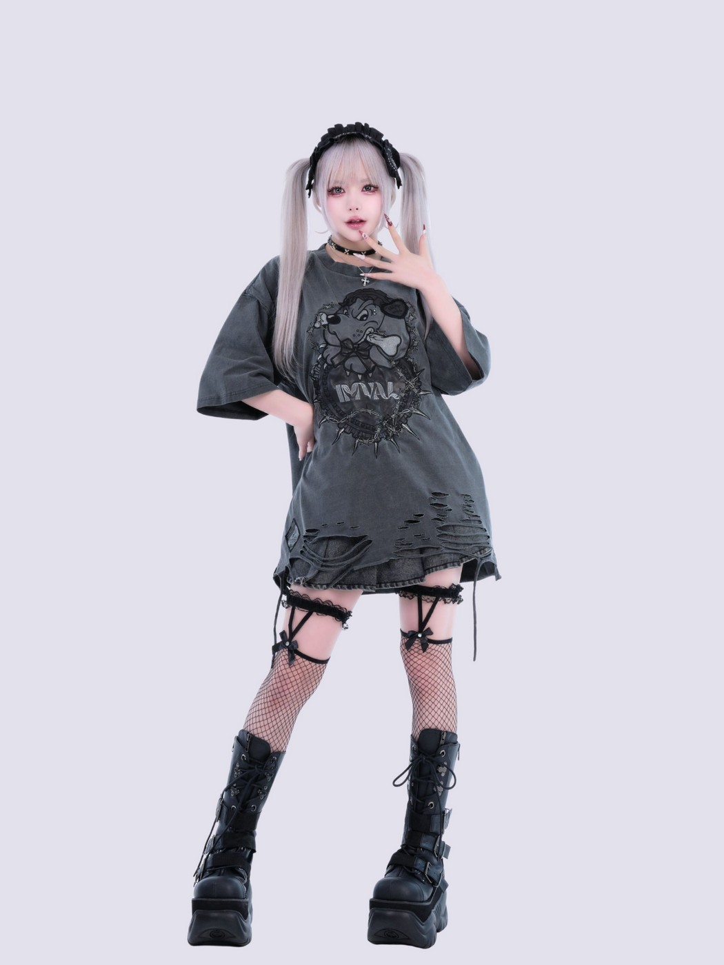 IMVAL×GALFY / Doll Dog Damaged TEE-INK - QOOZA