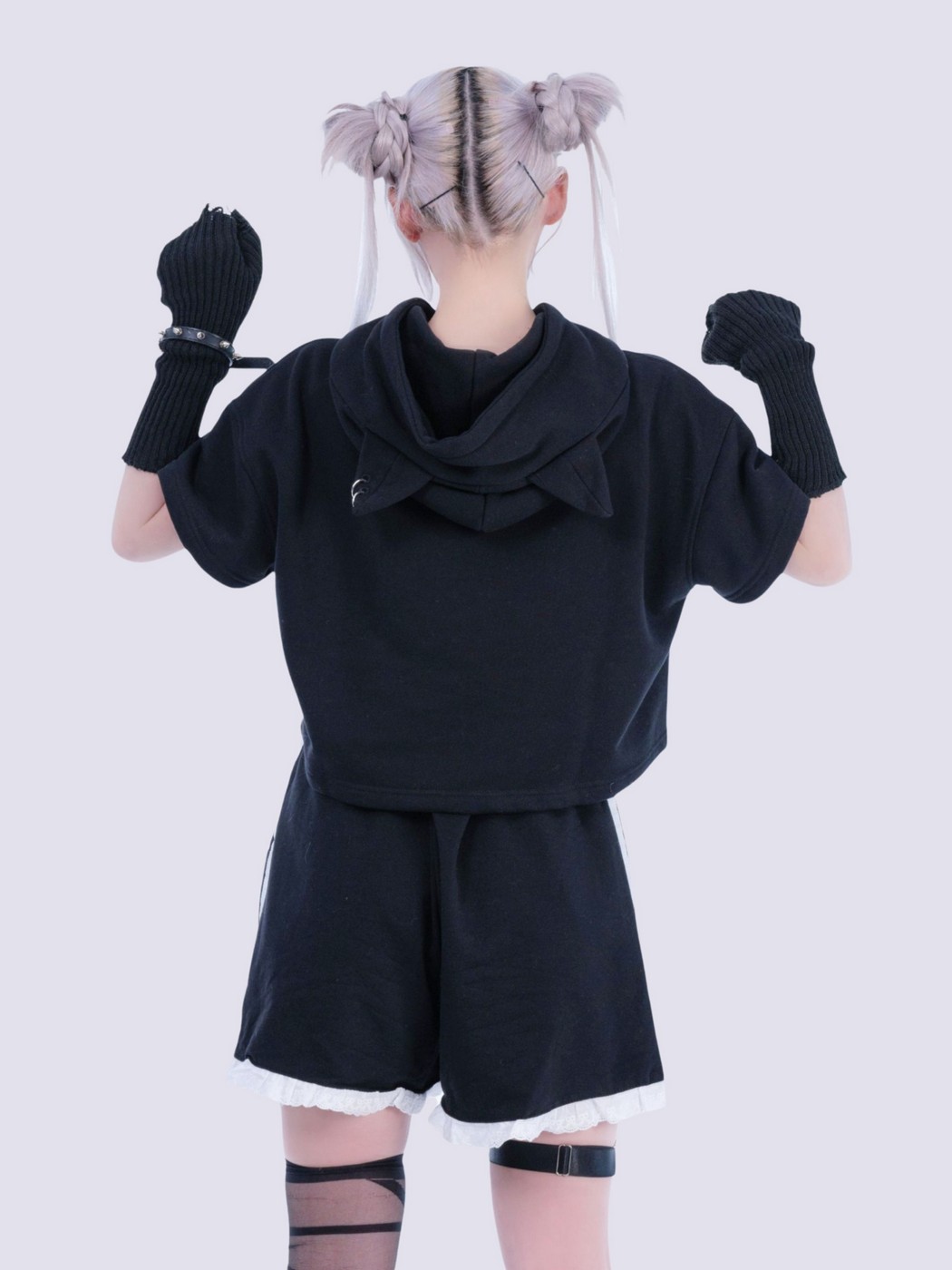 IMVAL×GALFY / Cat Ear Cropped Hoodie-BLK - QOOZA