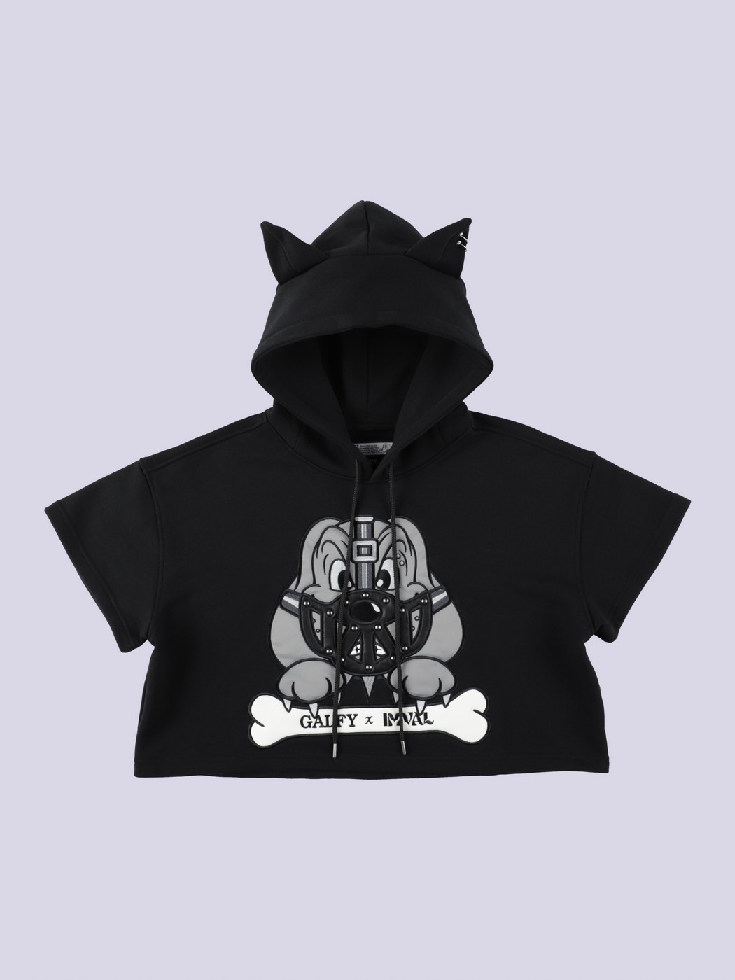 IMVAL×GALFY / Cat Ear Cropped Hoodie-BLK - QOOZA