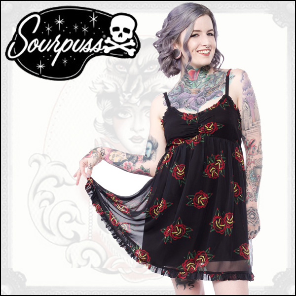 SOURPUSS CLOTHING / SOURPUSS TATTOO ROSES DOLLY DRESS BLACK ワンピース - QOOZA