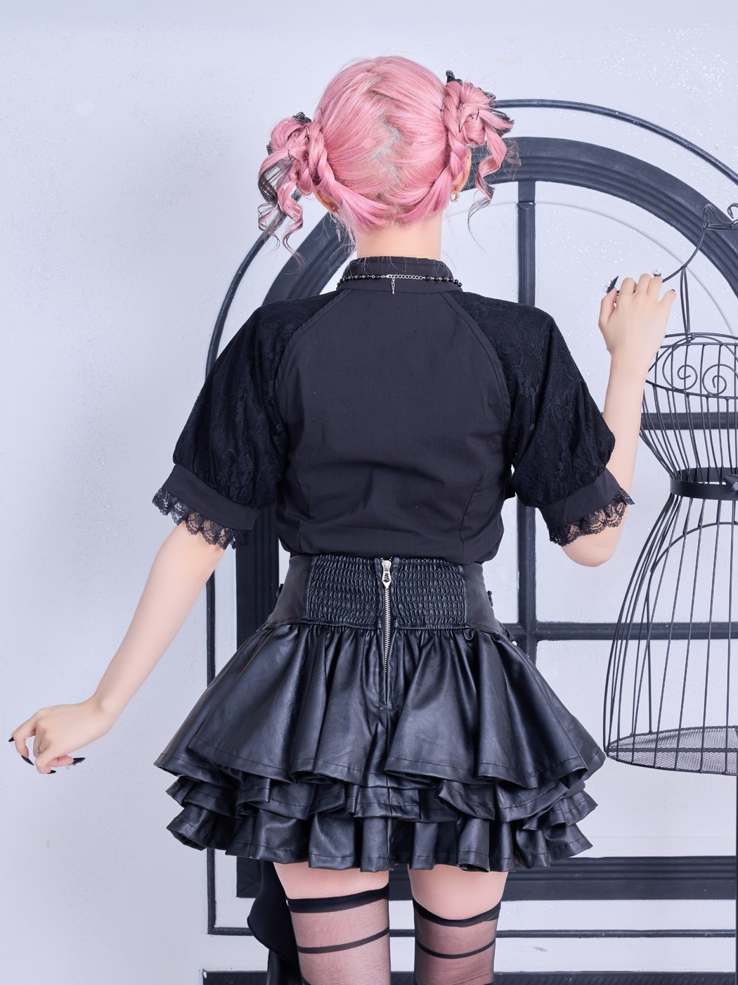 IMVAL / Mandarin Collar Frill Blouse - BLK - QOOZA