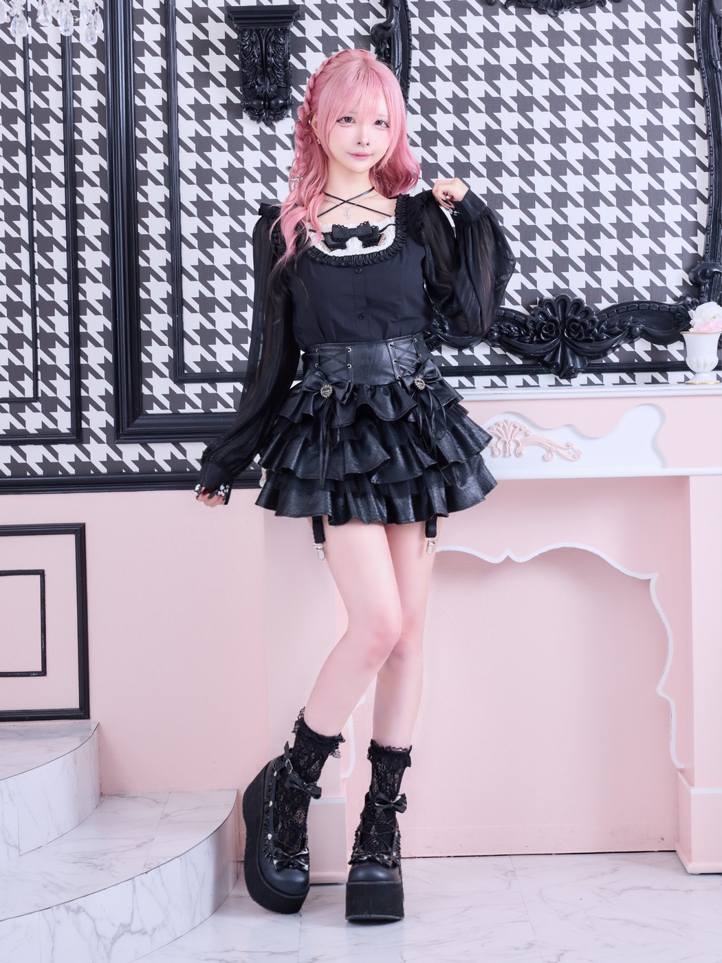 IMVAL / Dark Sheer Ribbon Blouse - QOOZA
