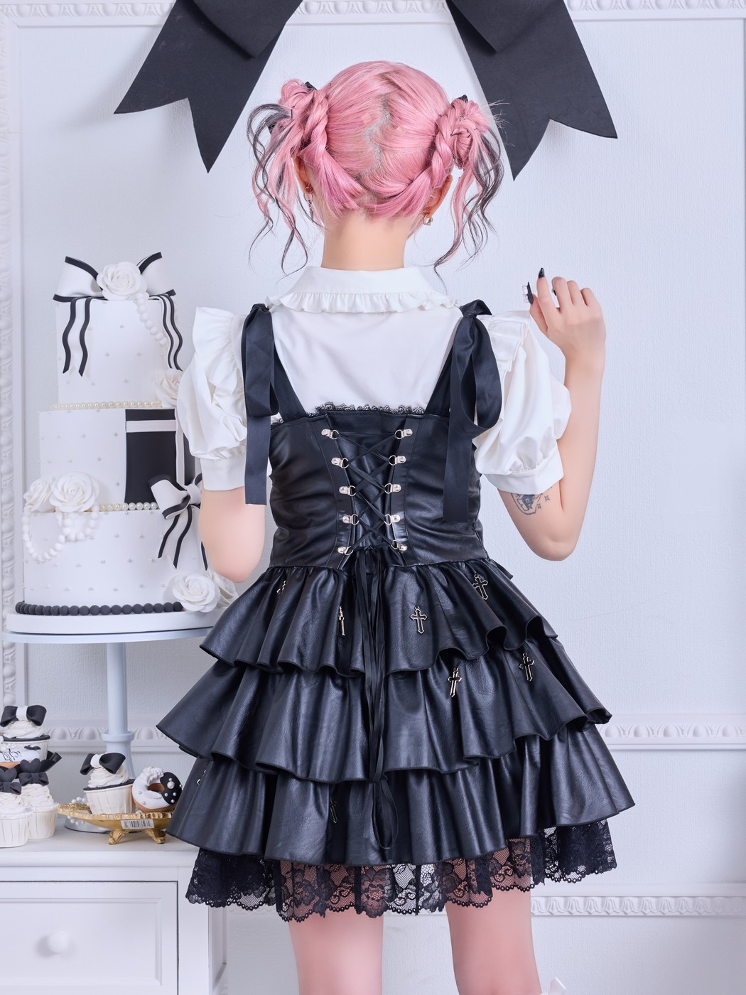 IMVAL / Cross Ribbon Tiered Dress - QOOZA