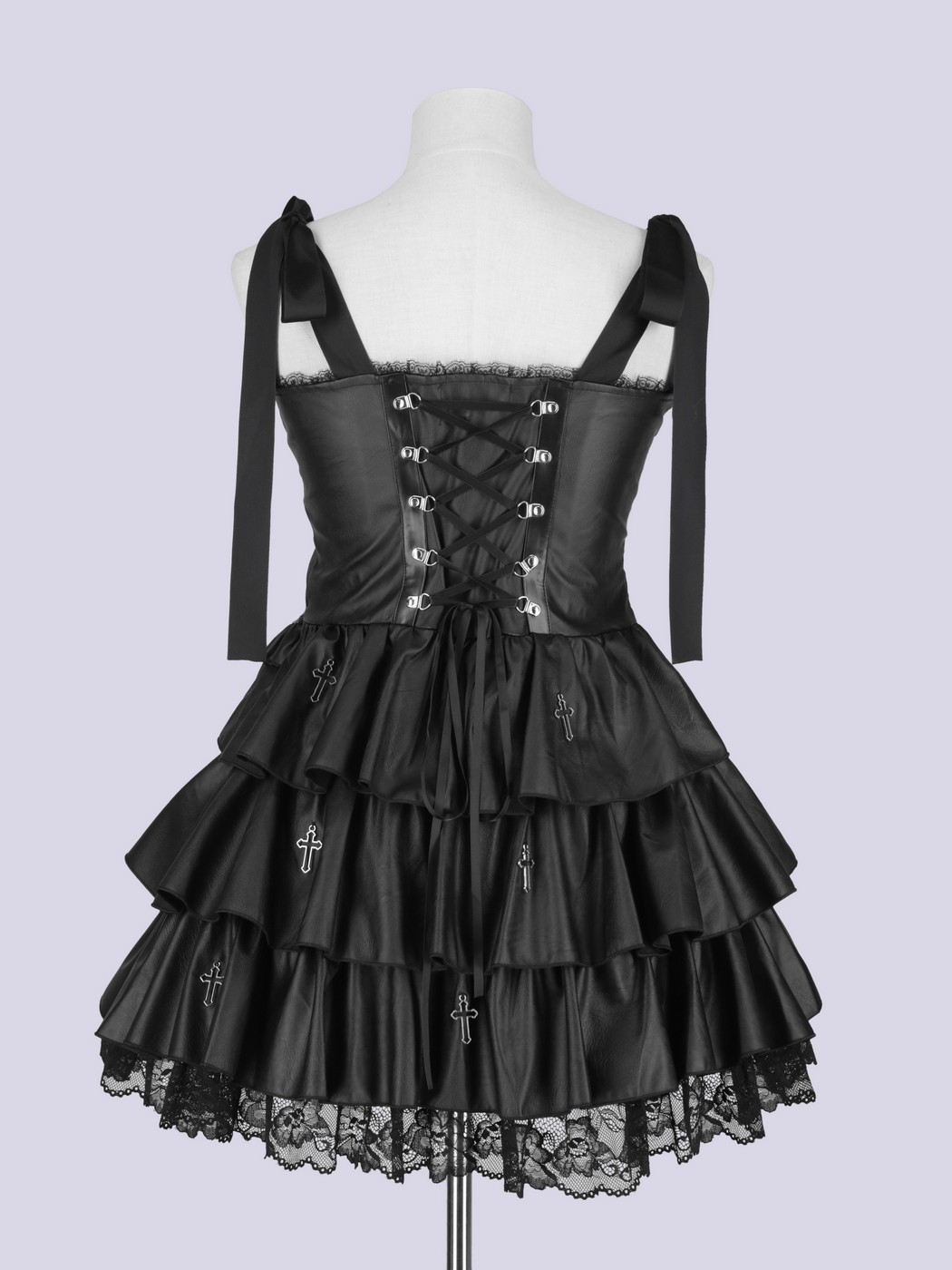 アトリエボズ 黒 フリル コルセットドレス IMVAL / Cross Ribbon Tiered Dress - QOOZA