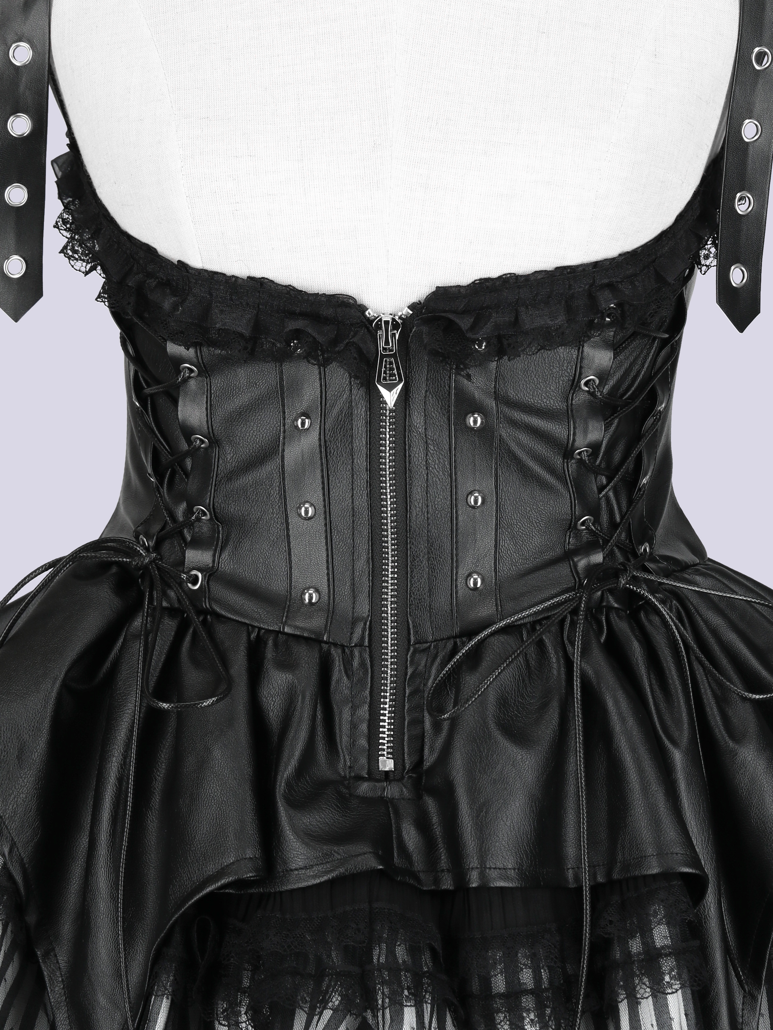 スカート QOOZA IMVAL / Frill Leather Dress IMVAL / Frill Leather Dress [BLK] - QOOZA