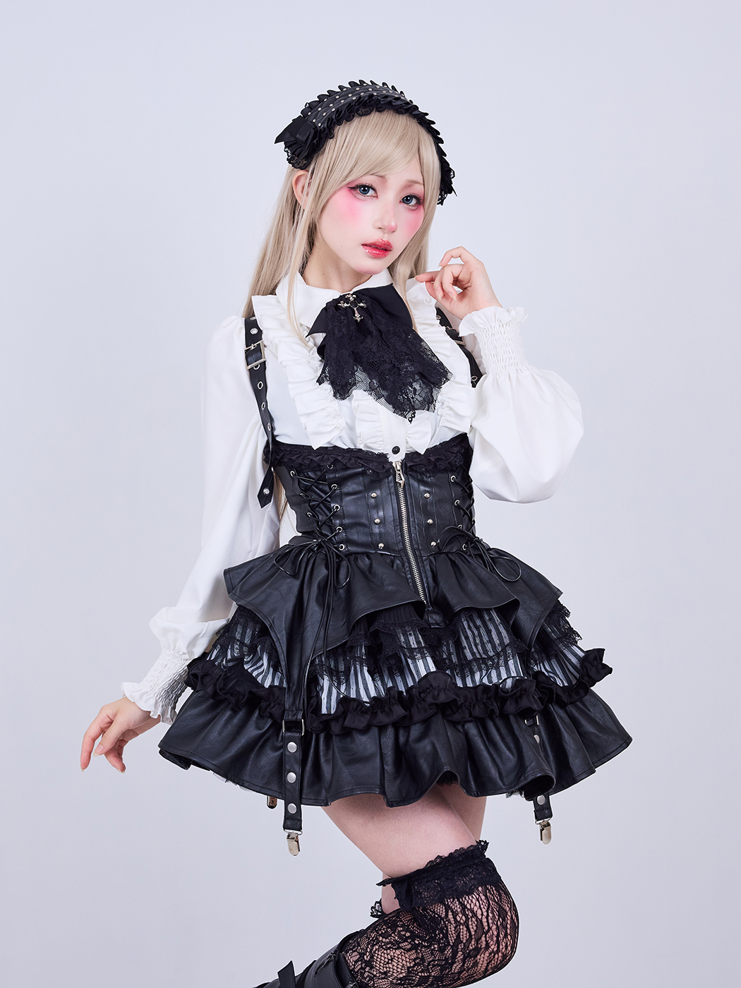 スカート QOOZA IMVAL / Frill Leather Dress [BLK] IMVAL / Frill Leather Dress [BLK] - QOOZA