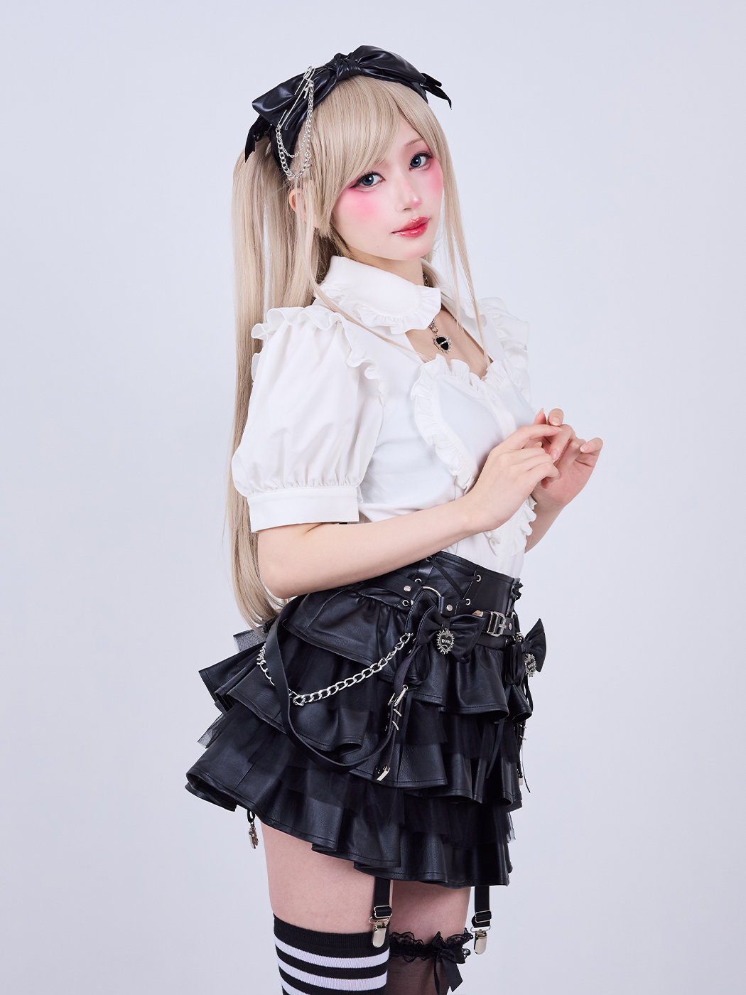 QOOZA IMVAL スカート IMVAL / Frill Leather Dress [BLK] - QOOZA