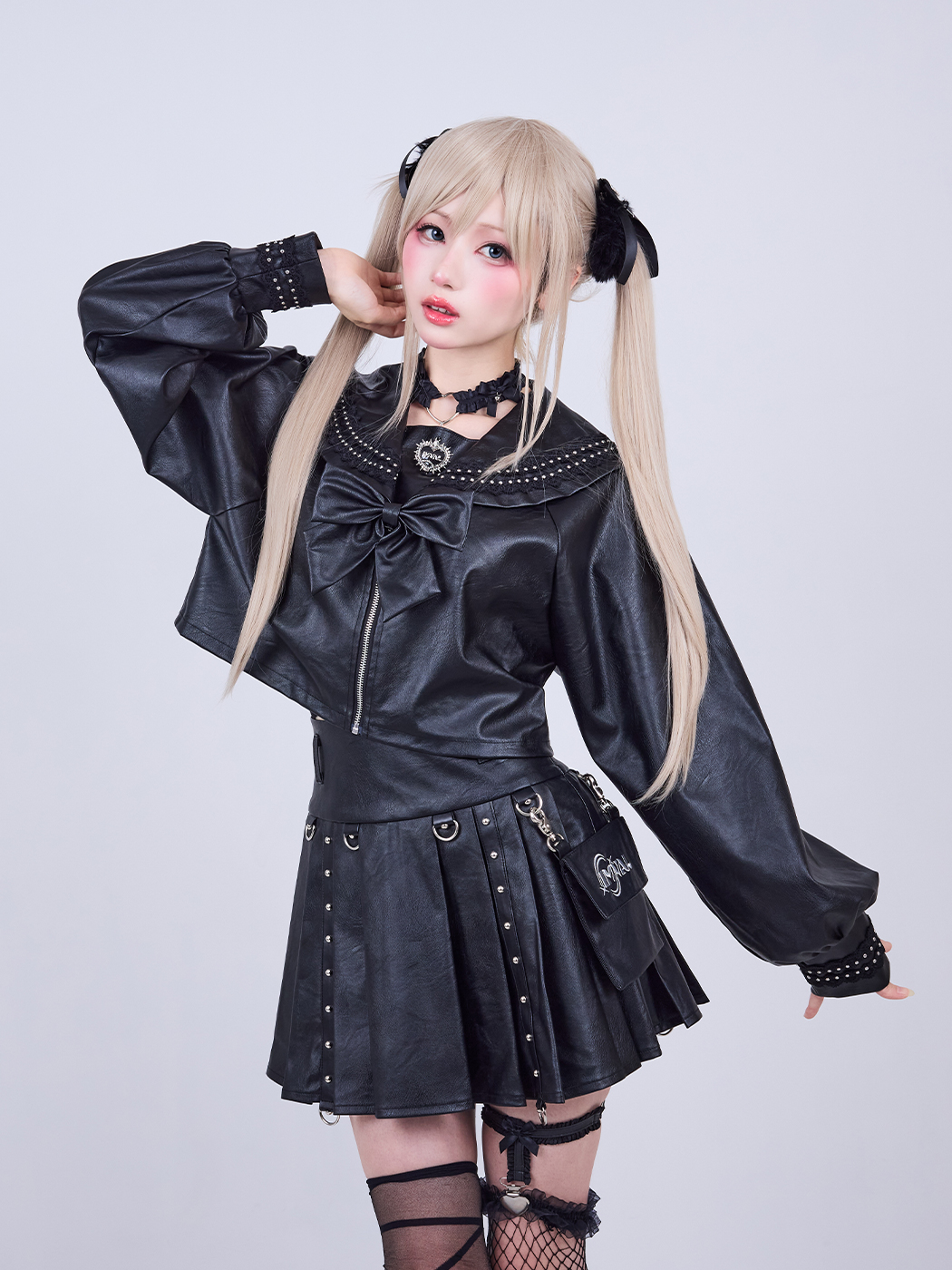 QOOZA IMVAL スカート IMVAL / Frill Leather Dress [BLK] - QOOZA