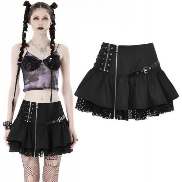 Dark in Love / Punk asymmetrical zipper mini skirt スカート