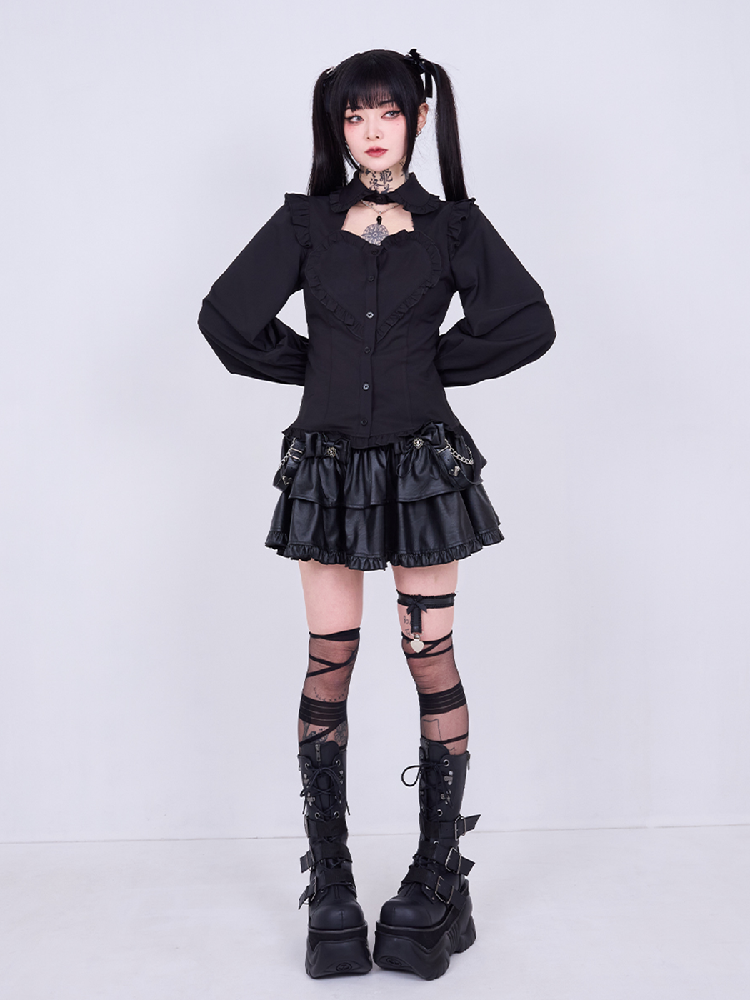 QOOZA IMVAL / Heart Shirt ［BLK］ IMVAL / Heart Short Sleeve Shirt［BLK］ - QOOZA
