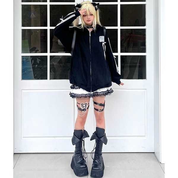 ハズブロ 1/6 12インチ1994 GIジョー NCAAパーカー着用 レア SELECT / ［Sub Era］レースステッチリボンZIPパーカー［BLK