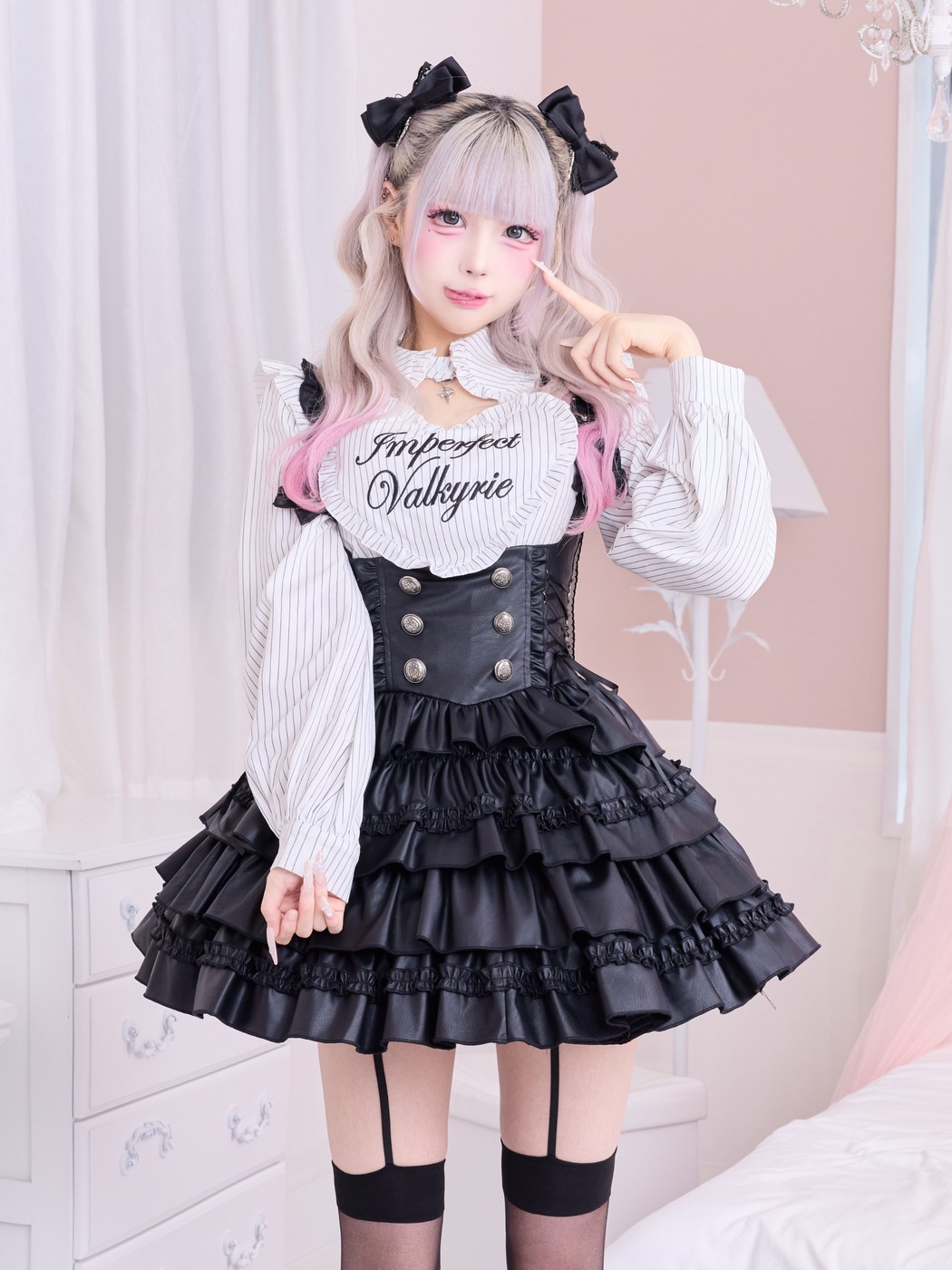 IMVAL スカート ハートシャツ 2点セット IMVAL / Heart Bib Blouse - STR - QOOZA