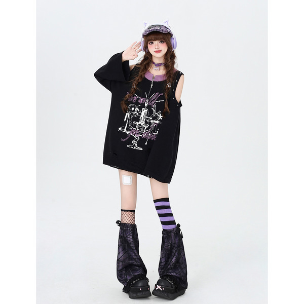 HAUNT チャコールグレー オフショルダー ニット セーターサイズ38 HAUNT チャコールグレー オフショルダー ニット セーターサイズ38