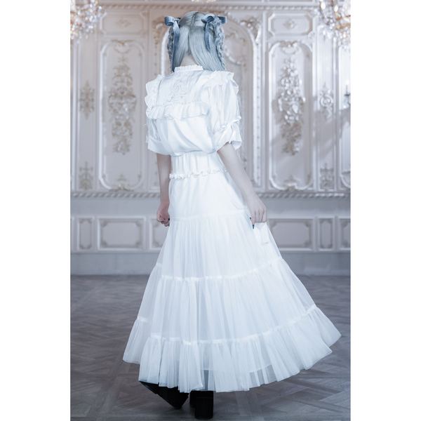 DEPEN DOLL / side ribbon tulle skirt white - QOOZA