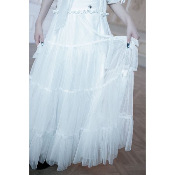 スカート dependoll SIDE RIBBON TULLE SKIRT WHITE DEPEN DOLL / side ribbon tulle skirt white - QOOZA
