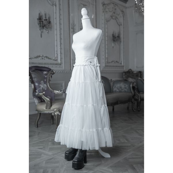 スカート dependoll SIDE RIBBON TULLE SKIRT WHITE DEPEN DOLL / side ribbon tulle skirt white - QOOZA