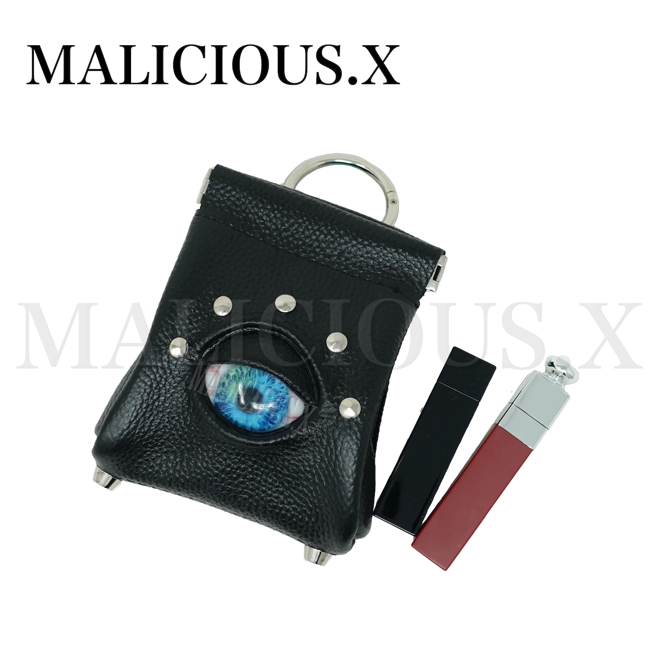 MALICIOUS.X / Cat(A)Eye Spring pouch Msize［BLK/Violet］ - QOOZA