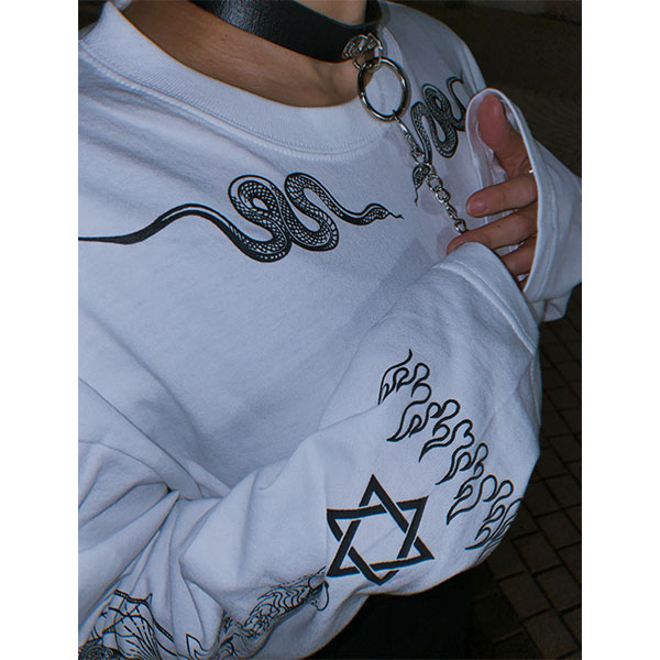 東京13零式 / Long Sleeve T-Shirt 法悦弐［WHT］（T13-048） - QOOZA