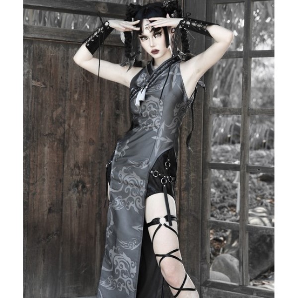 BLOOD SUPPLY / ［妖刀姫］Jacquard & suede slit dress ワンピース（BL0163）