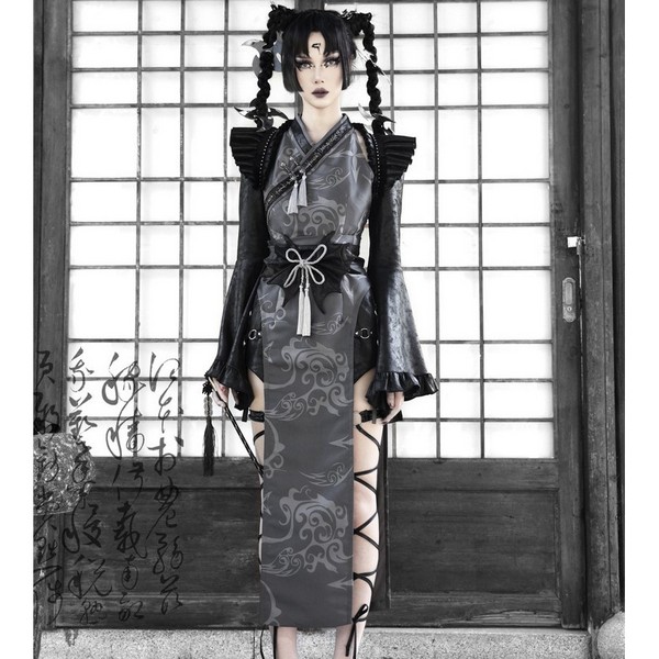 BLOOD SUPPLY / ［妖刀姫］Jacquard & suede slit dress ワンピース（BL0163）