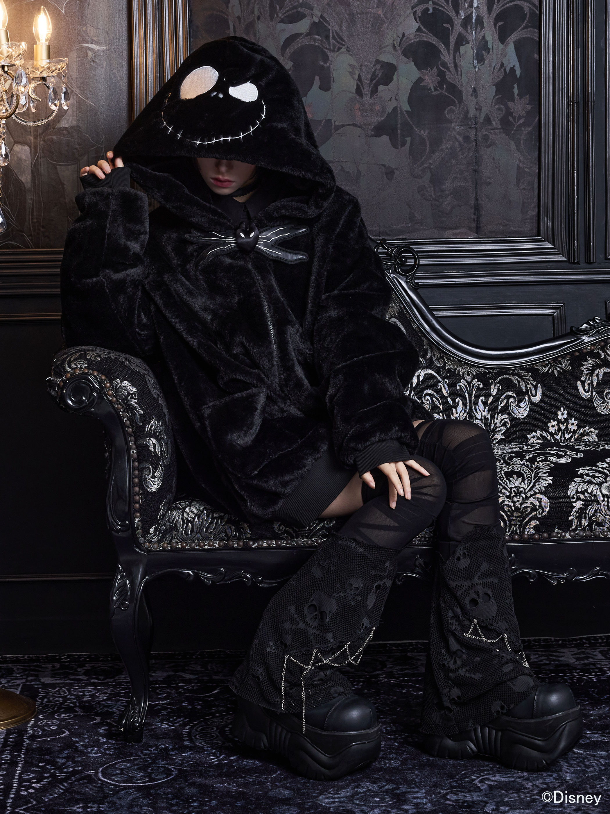 The Bonez 骸骨アート パーカー 黒 Jack Skellington / Boa Zip-Up Hoodie / QOOZA BLK - QOOZA