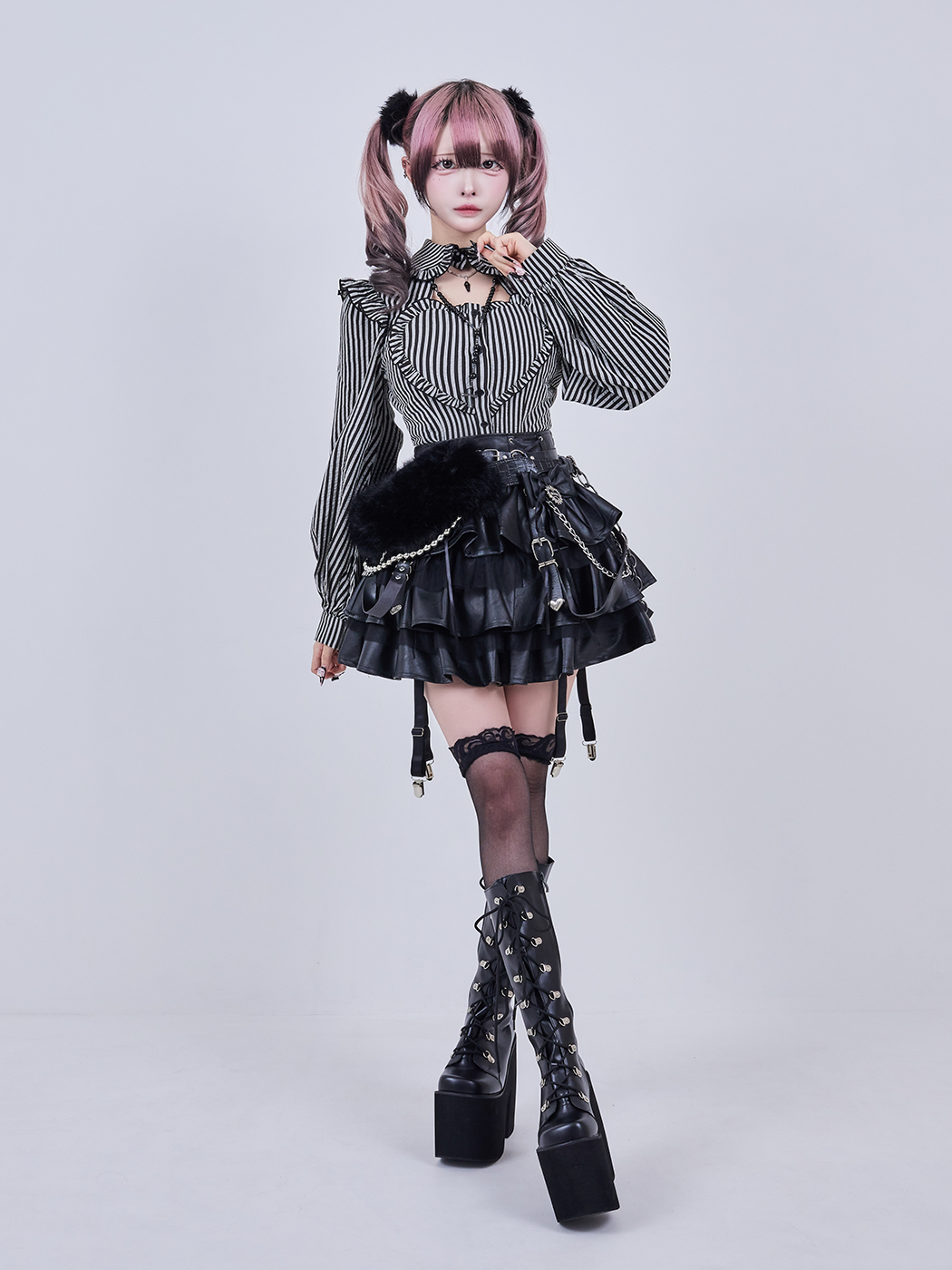 【2点セット】QOOZA/IMVAL/Heart Shirt＋Dress IMVAL / Heart Shirt［STRIPE］ - QOOZA