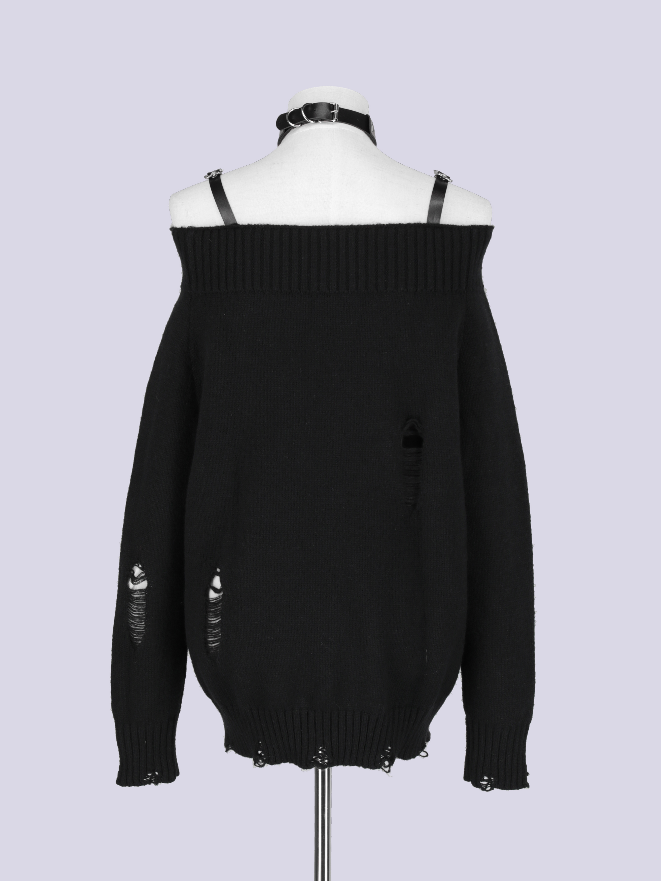 IMVAL / Off-Shoulder Sweater + Collar SET - QOOZA