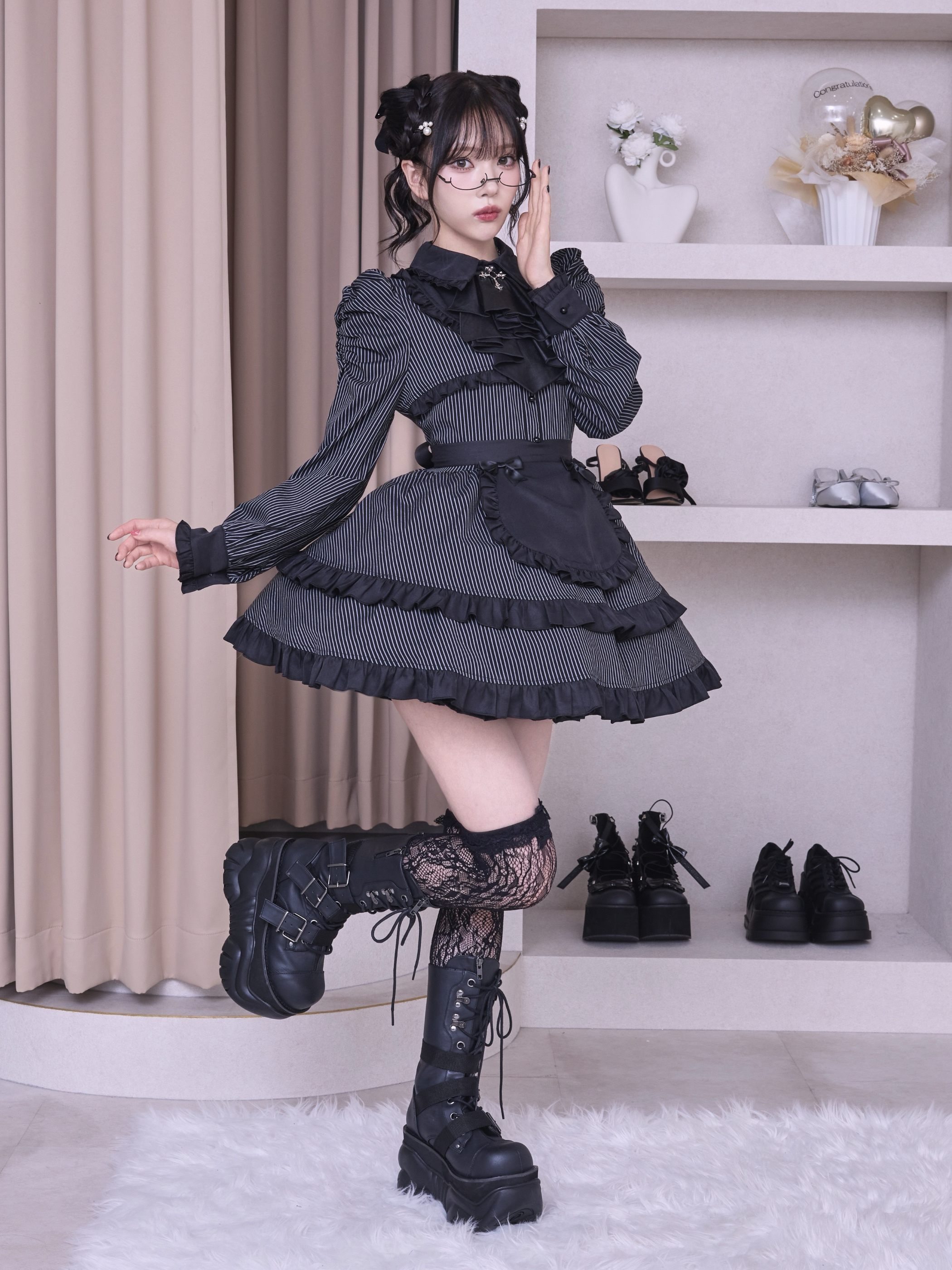 IMVAL / Frill Maid Dress - STRIPE - QOOZA