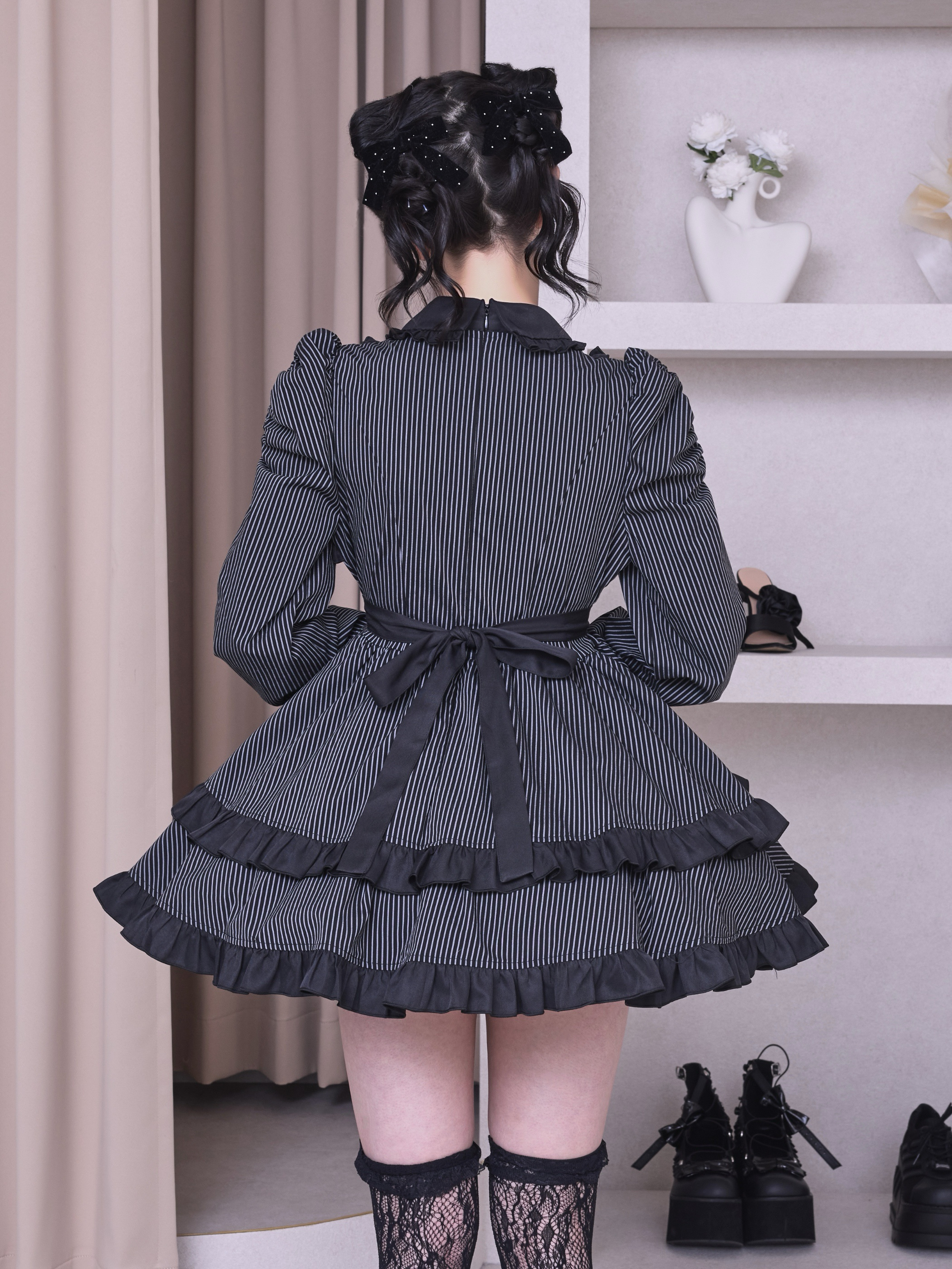 IMVAL / Frill Maid Dress - STRIPE - QOOZA