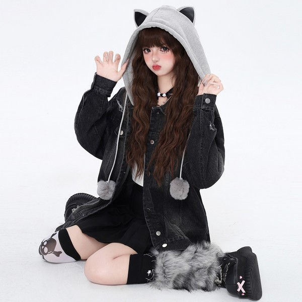 SELECT / ［CRAZYGIRL］ねこ耳デニムジャケット［BLK］ - QOOZA