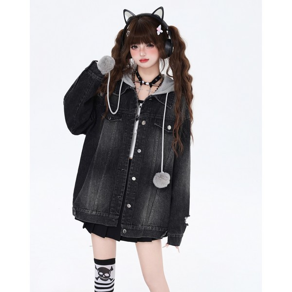 SELECT / ［CRAZYGIRL］ねこ耳デニムジャケット［BLK］ - QOOZA