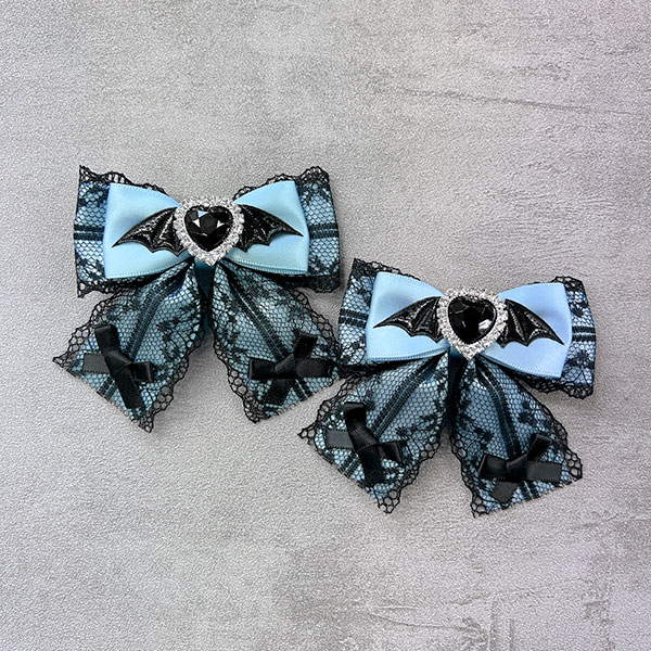 ののりぼん / デビルリボン ヘアクリップ［水色×ブラック］（NON035